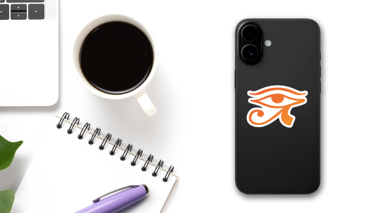 Egyptian Eye Of Hours Illustration In Orange Sticker on a Phone (New) example