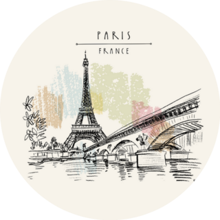 Eiffel Tower In Paris, France. Bridge And Water Drawing Sticker