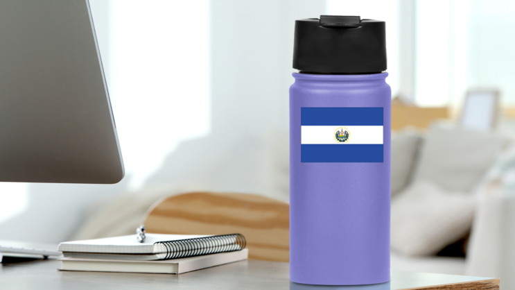 El Salvador Country Flag Sticker on a Water Bottle (New) example