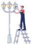 Electrician Changing Light Bulbs In Street Light Cartoon Sticker
