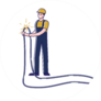 Electrician Man Holding Electric Cable Cartoon Sticker