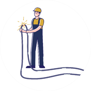 Electrician Man Holding Electric Cable Cartoon Sticker