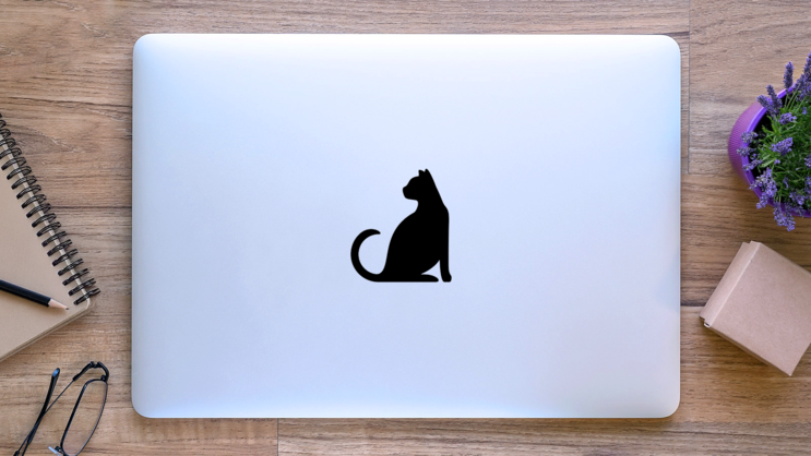 Elegant Cat Silhouette Sticker on a Laptop (New) example