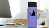 Elegant Cat Silhouette Sticker on a Water Bottle (New) example