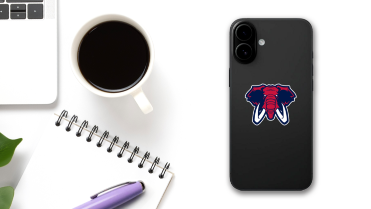 Elephant Sports Mascot Sticker on a Phone (New) example