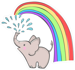 Elephant Spraying Water And Rainbow Sticker