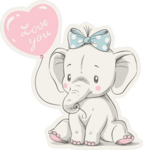 Elephant With Heart Balloon Sticker