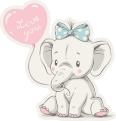 Elephant With Heart Balloon Sticker