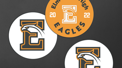Custom high school circle stickers for a school to promote their sports team