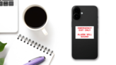 Emergency Exit Only Alarm Will Sound Sign Sticker on a Phone (New) example
