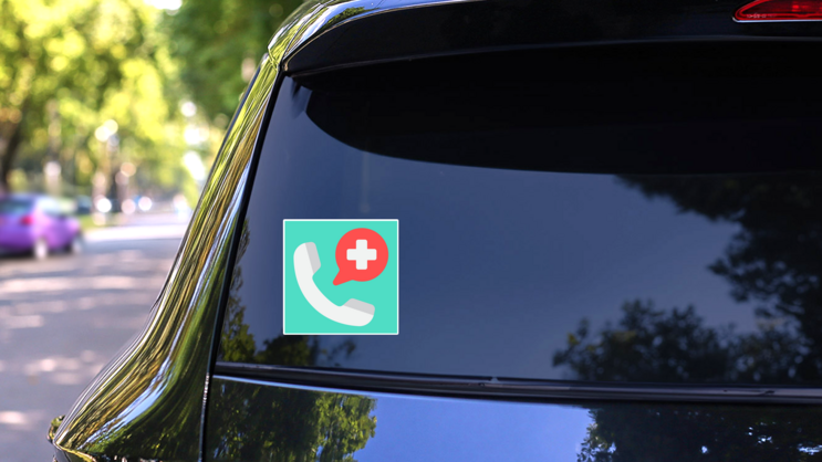 Emergency Health Call Sticker on a Rear Car Window (New) example