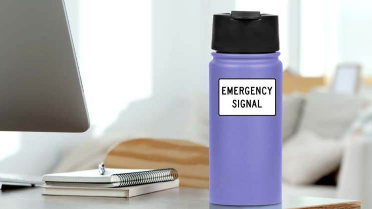 Emergency Signal Sticker on a Water Bottle (New) example