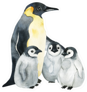 Emperor Penguins With Children Isolated Huddled Sticker