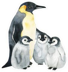 Emperor Penguins With Children Isolated Huddled Sticker