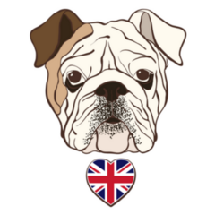 English Bulldog Face With Heart Flag Uk Sticker