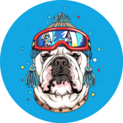 English Bulldog In Winter Hat And Ski Goggles Sticker