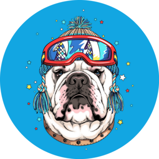 English Bulldog In Winter Hat And Ski Goggles Sticker