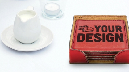 Engraved Leatherette Coaster Set With Carstickers Logo