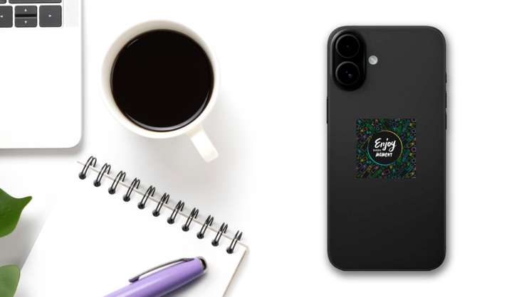 Enjoy Every Moment Vape Sticker on a Phone (New) example