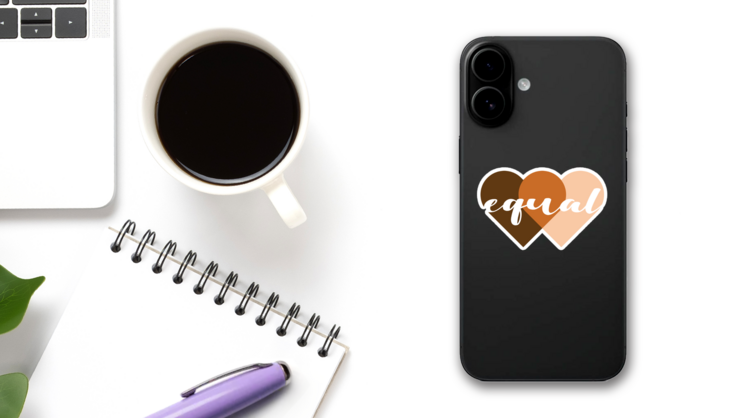 Equal On Skin Equality Heart Illustration Sticker on a Phone (New) example