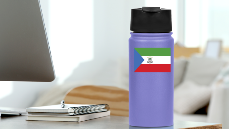 Equatorial Guinea Flag Sticker on a Water Bottle (New) example
