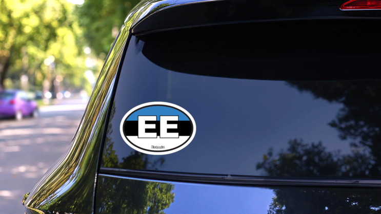 Estonia Ee Flag Oval Sticker on a Rear Car Window (New) example