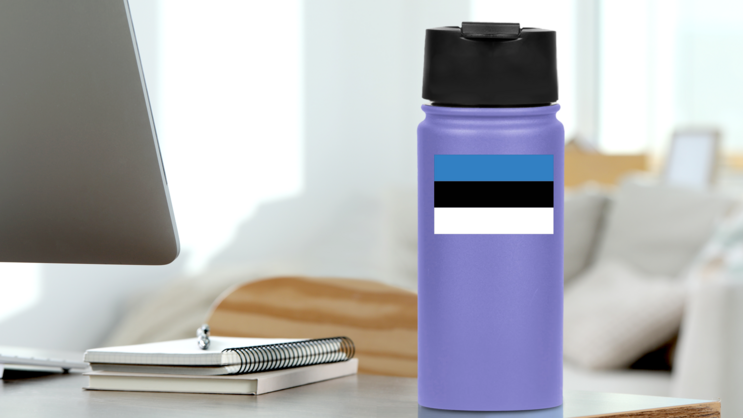 Estonia Flag Sticker on a Water Bottle (New) example