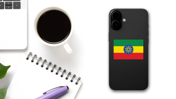 Ethiopia Country Flag Sticker on a Phone (New) example
