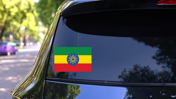 Ethiopia Country Flag Sticker on a Rear Car Window (New) example