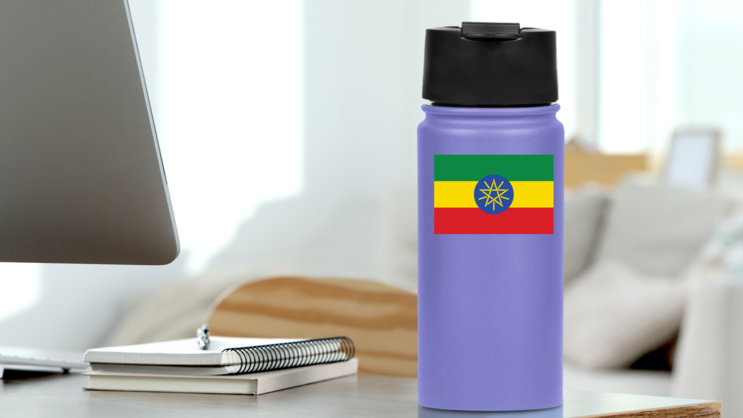 Ethiopia Country Flag Sticker on a Water Bottle (New) example
