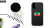 Ethiopia Flag Doodle Sticker on a Phone (New) example