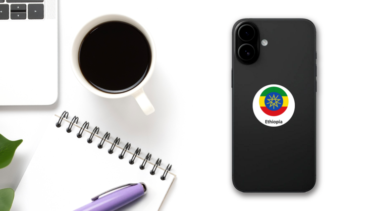 Ethiopia Flag Logo Sticker on a Phone (New) example