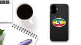 Ethiopia Flag Oval Sticker on a Phone (New) example