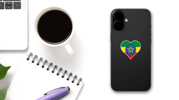 Ethiopia Heart Shape Sticker on a Phone (New) example