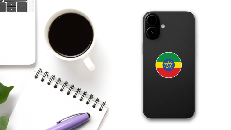 Ethiopia Round Sticker on a Phone (New) example