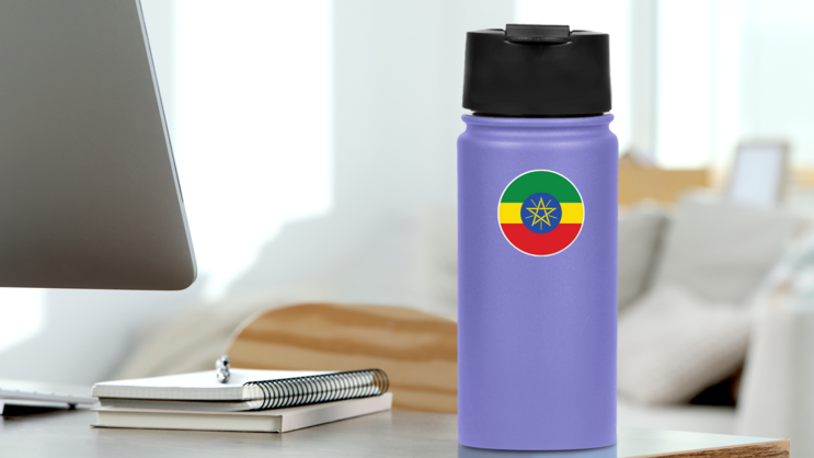 Ethiopia Round Sticker on a Water Bottle (New) example