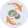 Ethnic Fish Koi Carp With Water Lotus Flowers Sticker
