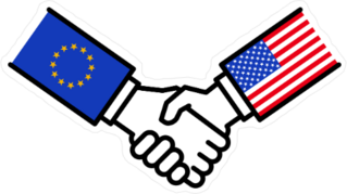 EU USA Flags Handshake Sticker