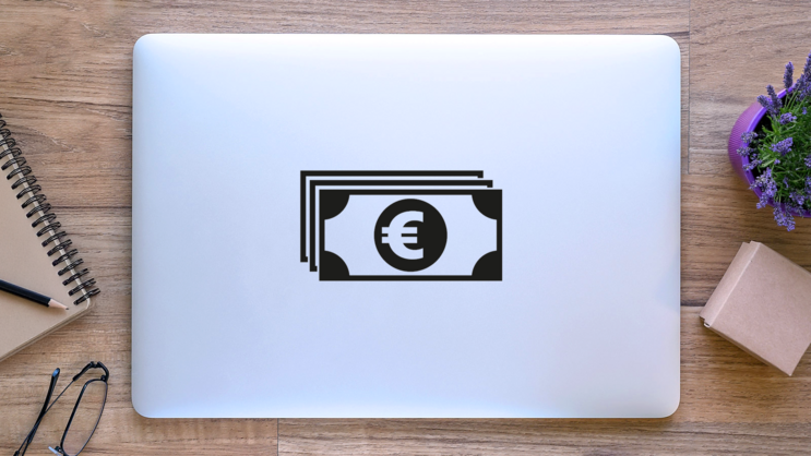 Euro Bills Icon Sticker on a Laptop (New) example