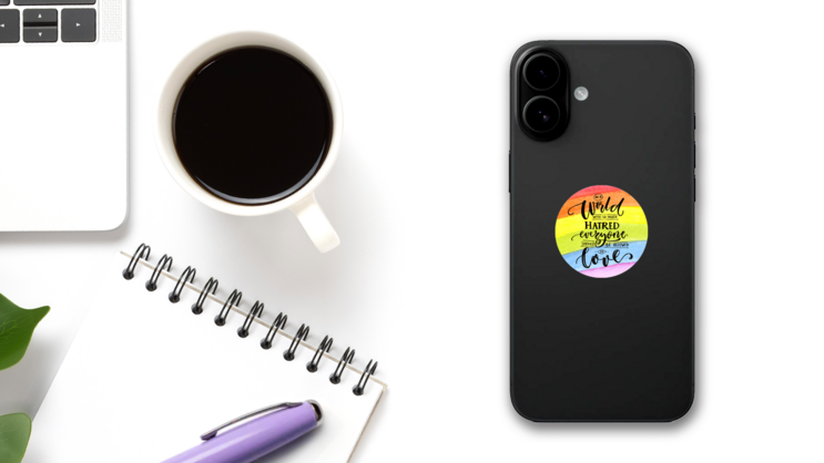 Everyone Should Be Allowed To Love Rainbow Sticker on a Phone (New) example
