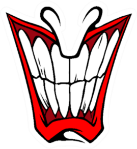 Evil Clown Face With Red Lips And Large Teeth Sticker