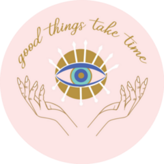 Evil Eye Good Things Take Time On Pink Sticker
