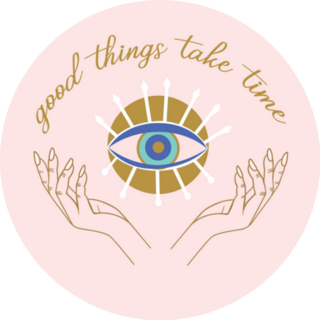 Evil Eye Good Things Take Time On Pink Sticker