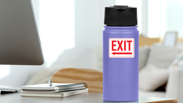 Exit Left Arrow Sign Sticker on a Water Bottle (New) example