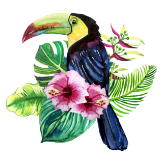 Exotic Leaves And Flowers With Toucan Sticker