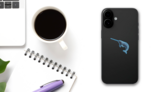 Exotic Narwhal On Blue Sticker on a Phone (New) example