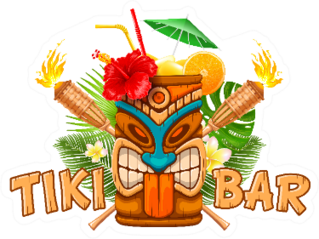 Exotic Tiki Bar Sign With Tiki Mask Sticker