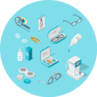 Eye Care And Health Icons Set On Blue Sticker