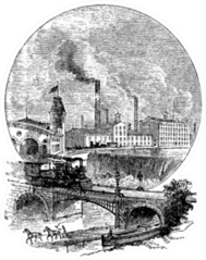Factory Near River & Train Tracks Illustration Sticker