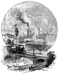 Factory Near River & Train Tracks Illustration Sticker
